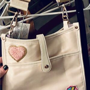 Cream Heart Embellished Women's Bag